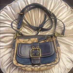 Coach Blue and Tan Shoulder Bag